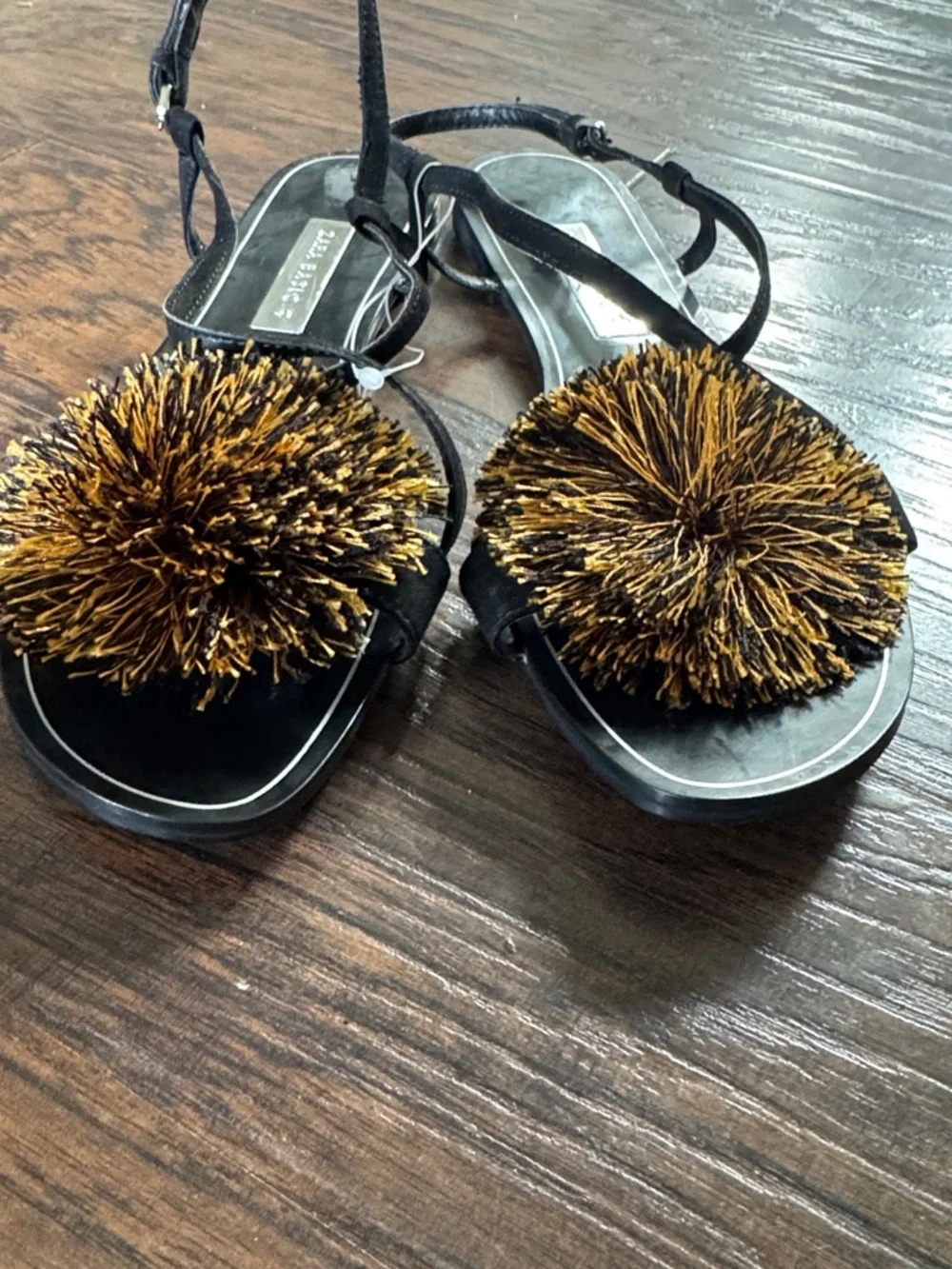 Zara Black Sandals with Metallic Gold Pom Detail - Picture 7 of 11